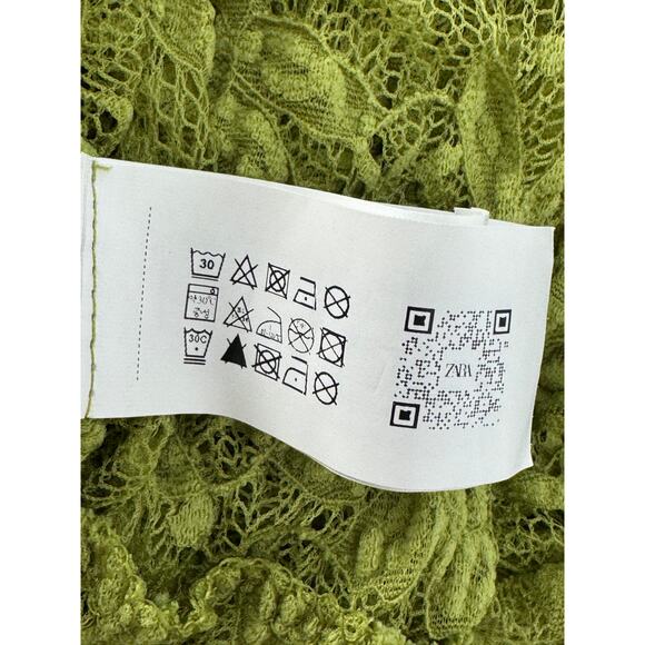 Zara Women's Off the Shoulder Sz L Pistachio Green Lace Sheer Top - Picture 9 of 10